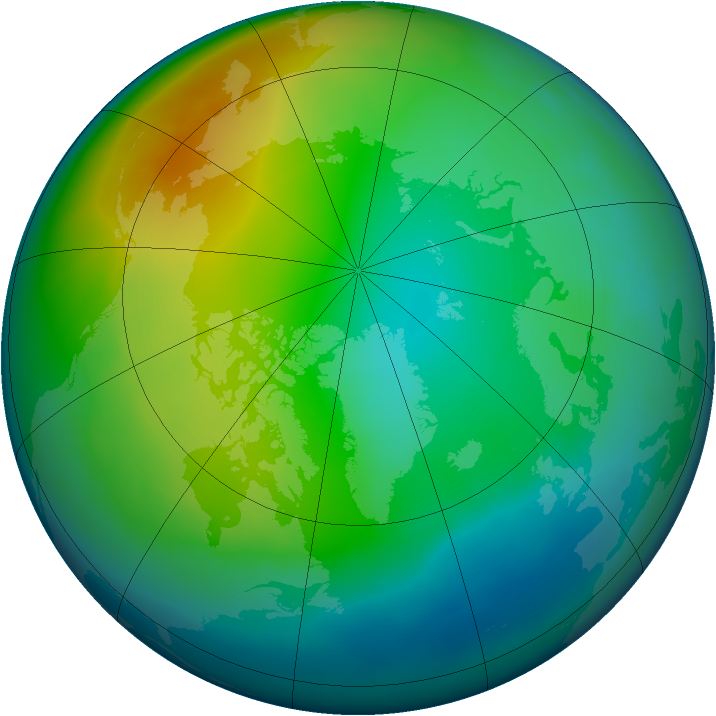 Arctic ozone map for December 2011